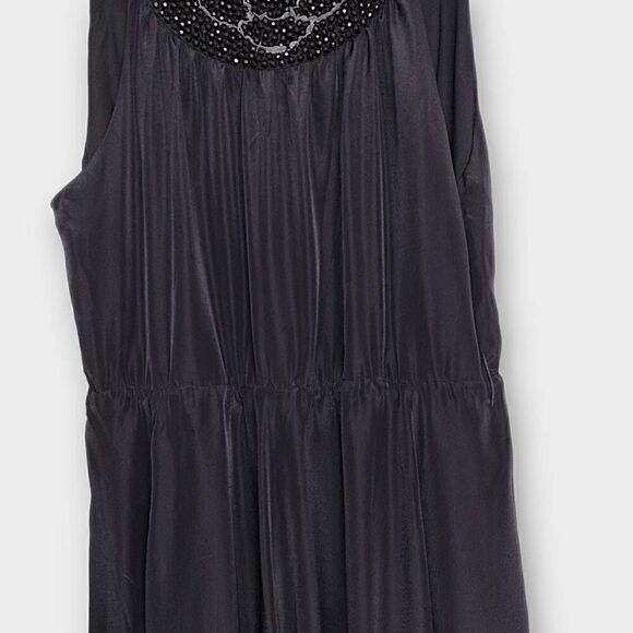 Soft Surroundings Womens Maxi Sz PL Black Dress Beaded Scoop Collar Elastic Wais - Picture 7 of 13